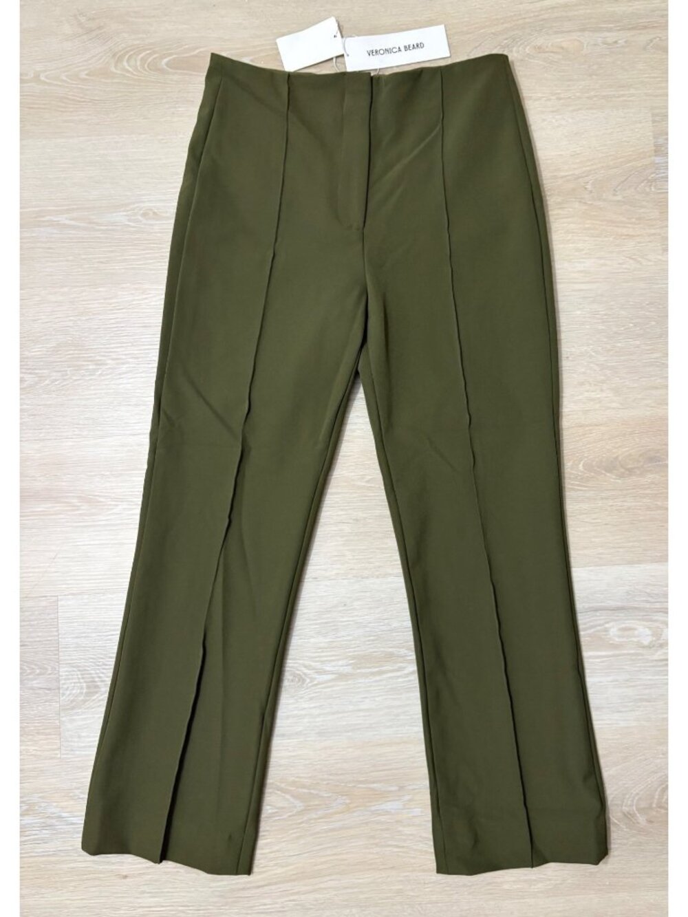 NEW $548 Veronica Beard Slim Kick Flare Pants High-Rise Isle Army Front Seam 4